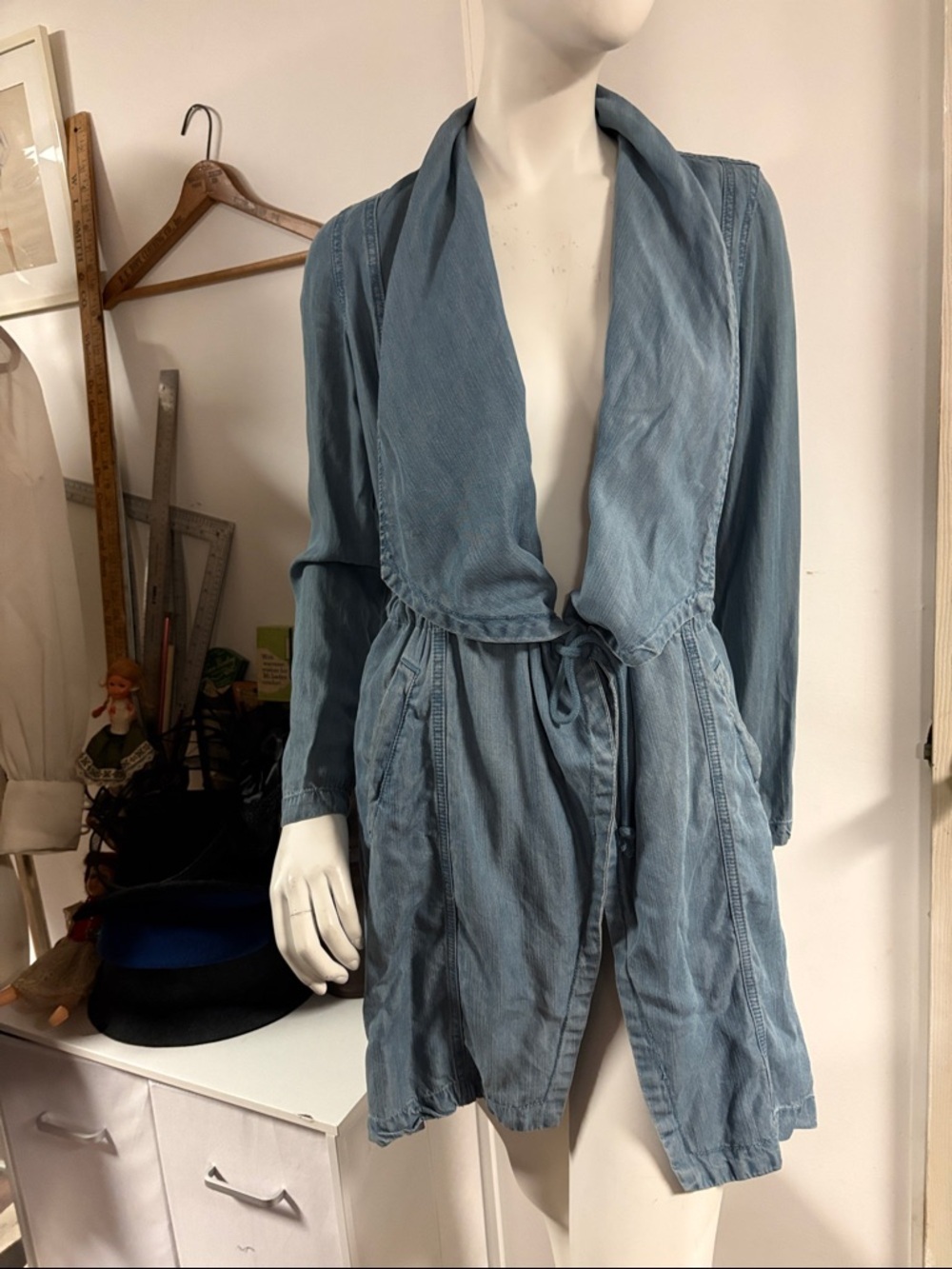 Max Jeans Lightwash Blue Draped Tie-Waist Jacket Size XSmall